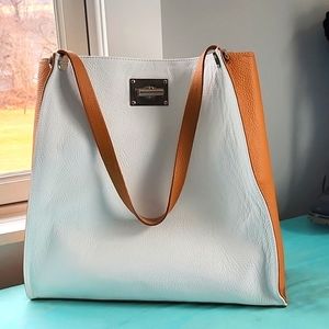 Italian leather artisan craft tote white and tan